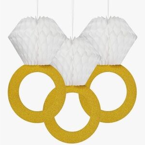 Gold Glitter Rings with White Honeycomb Pom Poms Hanging Decor